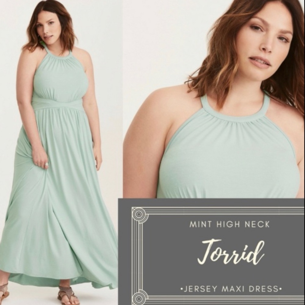 Torrid Sz 2 Green High Neck Jersey Maxi